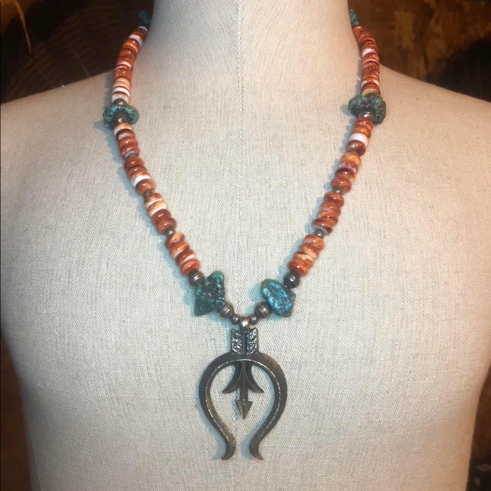 Native American handmade turquoise and coral necklace